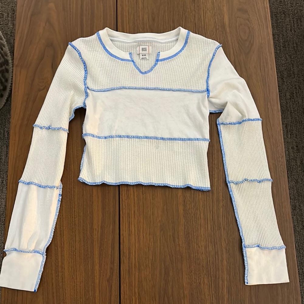BDG white and blue long sleeve shirt